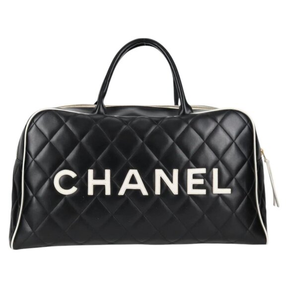 CHANEL Matelasse Boston Bag Calf Skin Black CC Auth 127925V - Picture 3 of 15
